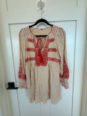 Free People Wind Willow Embroidered Long Sleeve Tunic Dress